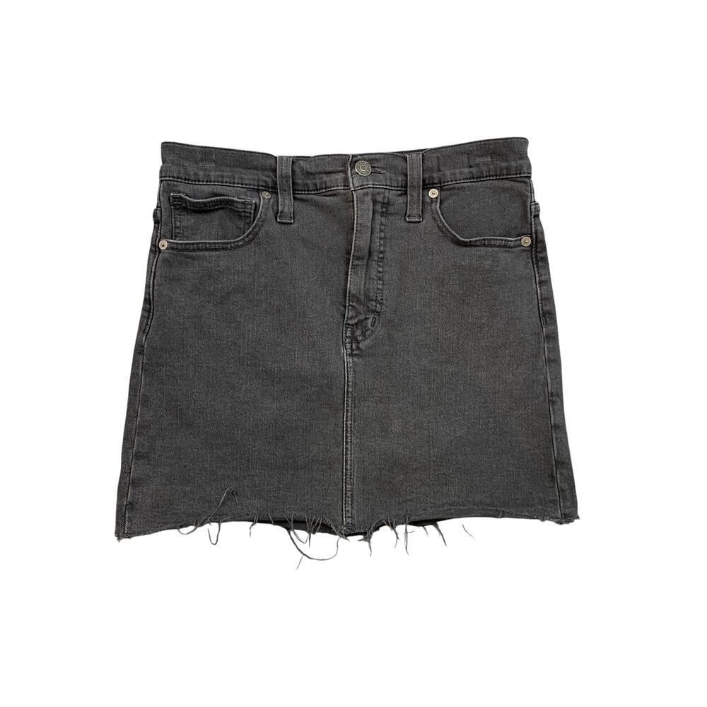 Madewell Skirt Womens 27 Black Fade Stretch Denim Straight Mini Raw Hem Zip Fly